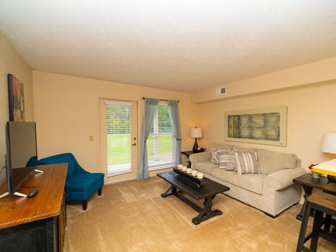 a living room with a couch and a tv