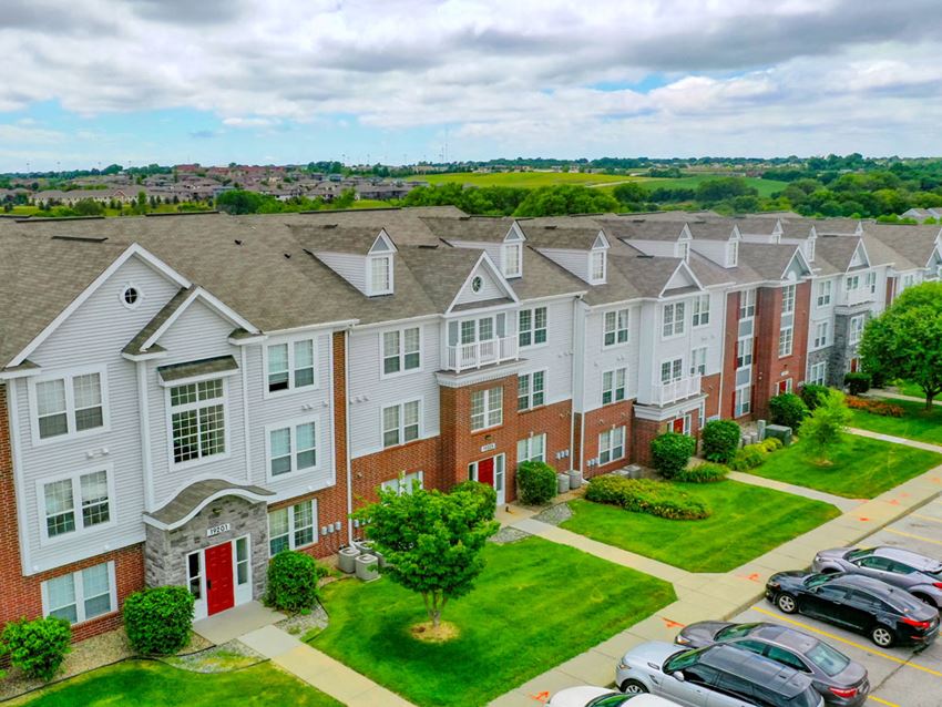 Aerial Exterior View Aerial Exterior View at West Hampton Park Apartment Homes, Elkhorn, NE - Photo Gallery