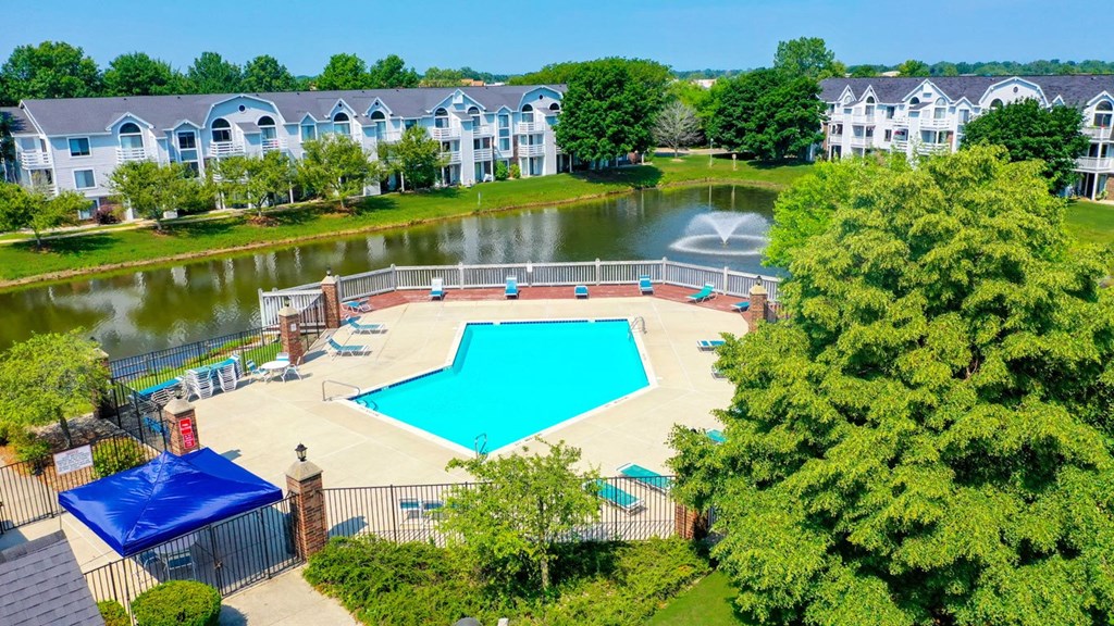 Aerial View of Outdoor Pool at Windmill Lakes Apartments in Holland, MI