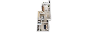 One Bedroom, One Bath 3D Floor Plan at Windmill Lakes Apartments, Holland, Michigan