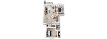 Two Bedroom, One Bathroom 3D Floor Plan at Windmill Lakes Apartments, Holland