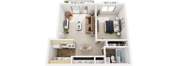 One Bedroom One Bath 3D Floor Plan at Wingate Apartments, Michigan, 49512