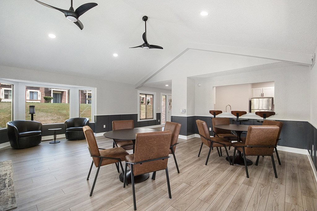 A modern dining area in the community building at Wingate Apartments, Kentwood