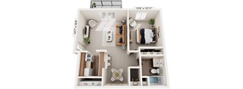 One Bedroom - Classic 3D Floor Plan at Wood Creek Apartments, Kenosha, Wisconsin