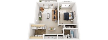 One Bedroom Standard 3D Floor Plan at Wood Creek Apartments, Kenosha
