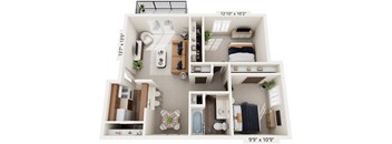 Two Bedroom - Classic 3D Floor Plan at Wood Creek Apartments, Kenosha