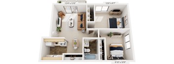 Two Bedroom - Standard 3D Floor Plan at Wood Creek Apartments, Wisconsin