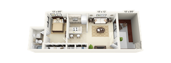 A 3D floor plan diagram