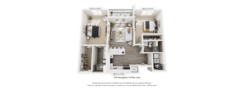 A 3D floor plan of a house with dimensions and a note about the renderings being a general reference.