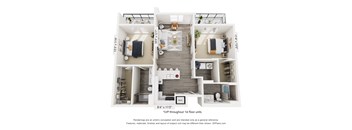 A floor plan of a one-bedroom apartment with a living room, kitchen, and bathroom.
