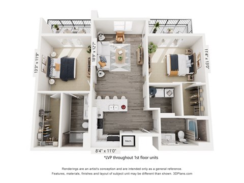 A floor plan of a one-bedroom apartment with a living room, kitchen, and bathroom.