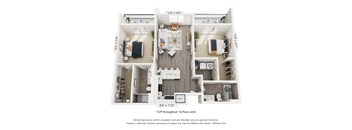 A floor plan of a house with three bedrooms, a living room, a dining room, a kitchen, and a bathroom.