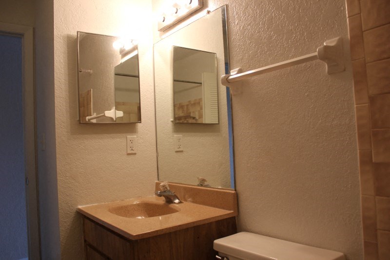 a bathroom with a sink and a mirror and a toilet