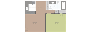 1 Bedroom 1 Bath floor plan image 529 sq ft