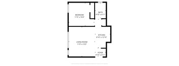 A floor plan for a home with a bedroom, bathroom, living room, kitchen, and foyer.