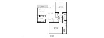 A black and white image of a floor plan for a two bedroom apartment.