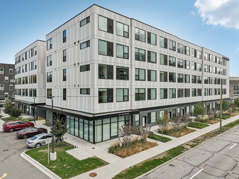 Modern Building exterior view at Lafayette West Apartments, Detroit, Michigan