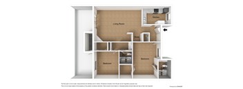 A floor plan of a living room with three bedrooms and a study.