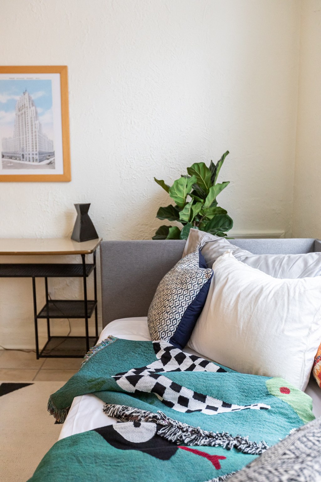 living room with couch and throw pillow