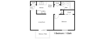 A black and white floor plan of a one bedroom apartment.