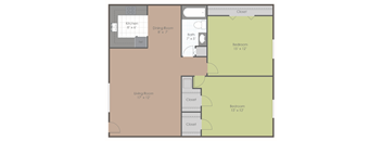 2 Bedroom 1 Bath 700 sq ft floor plan image