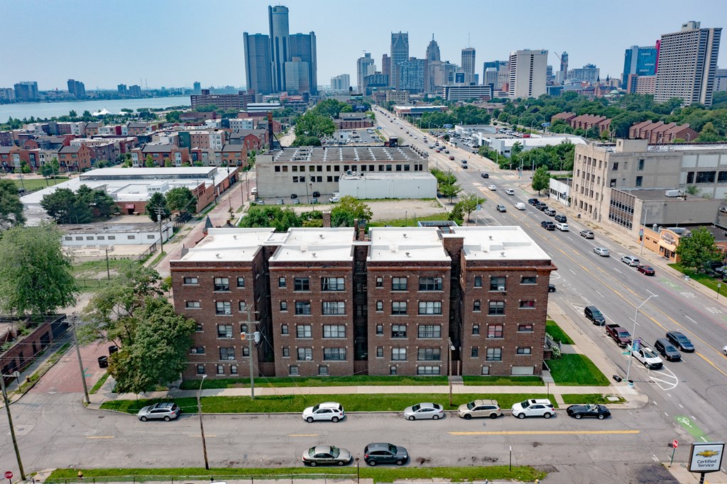 a view of chicago from the top of a building
