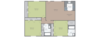 3 Bedroom 2 Bath floor plan image 1055 sq ft
