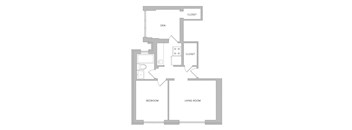 a floor plan of a house with a bedroom and a living room