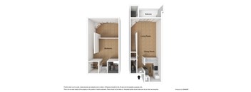 A diagram of a floor plan showing a living room, dining room, kitchen, and bedroom.