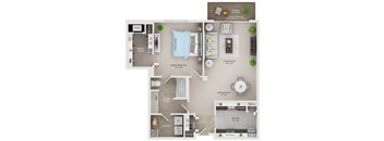 A floor plan of a house with a living room, dining room, kitchen, and bathrooms.