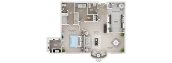 A floor plan of a house showing a master bedroom, a dining room, a living room, a kitchen, a laundry room, a powder room, a breakfast room, a walk-in closet, and a bay window