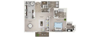 A floor plan of a house with a living room, dining room, kitchen, and multiple bathrooms.