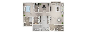 A floor plan of a house with a living room, dining room, kitchen, and multiple bathrooms.