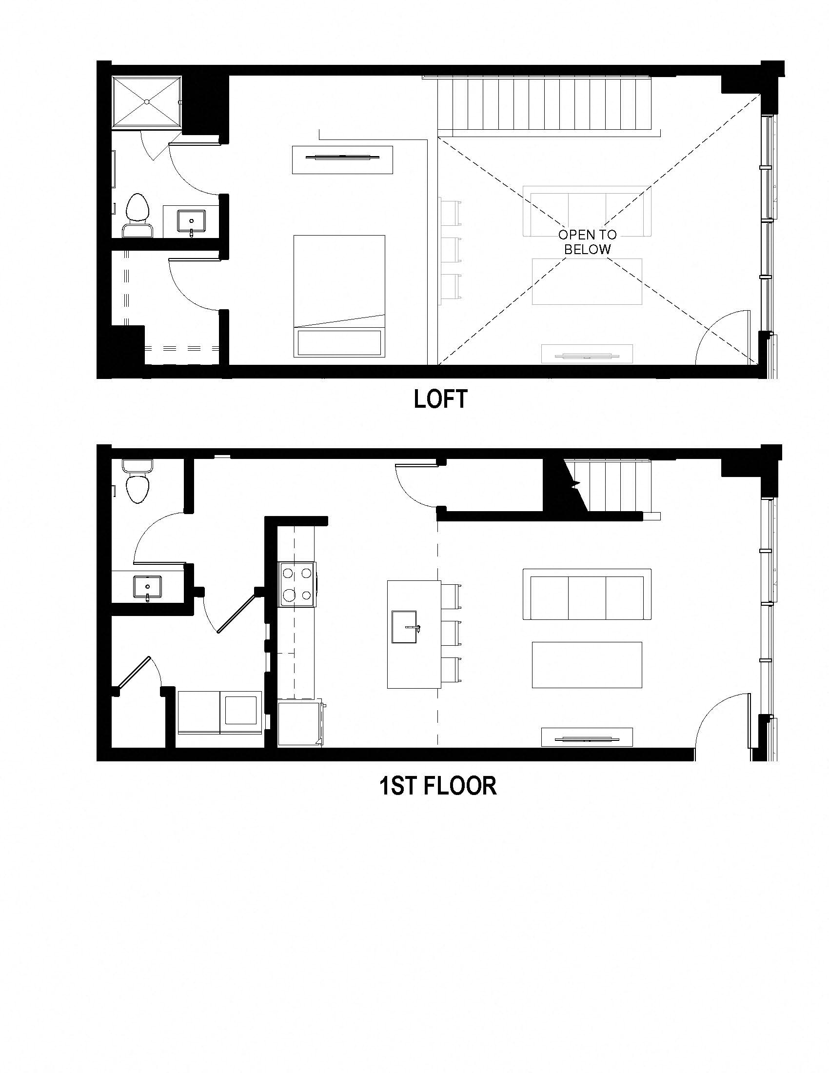Loft Apartment in Ann Arbor - Unit A Loft Floor Plan One Bedroom at The George, Ann Arbor, 48104