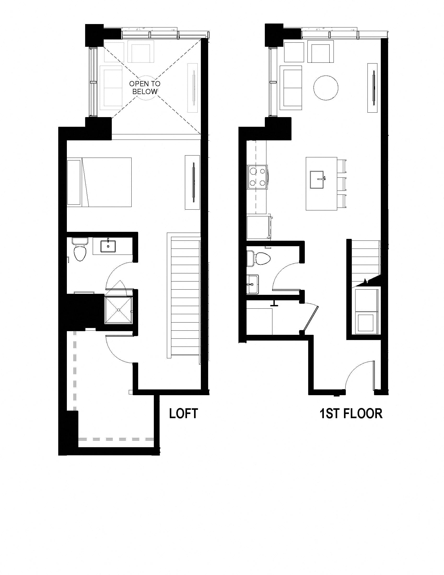 Loft Apartment in Ann Arbor - Loft Unit C Floor Plan One Bedroom at The George, Ann Arbor