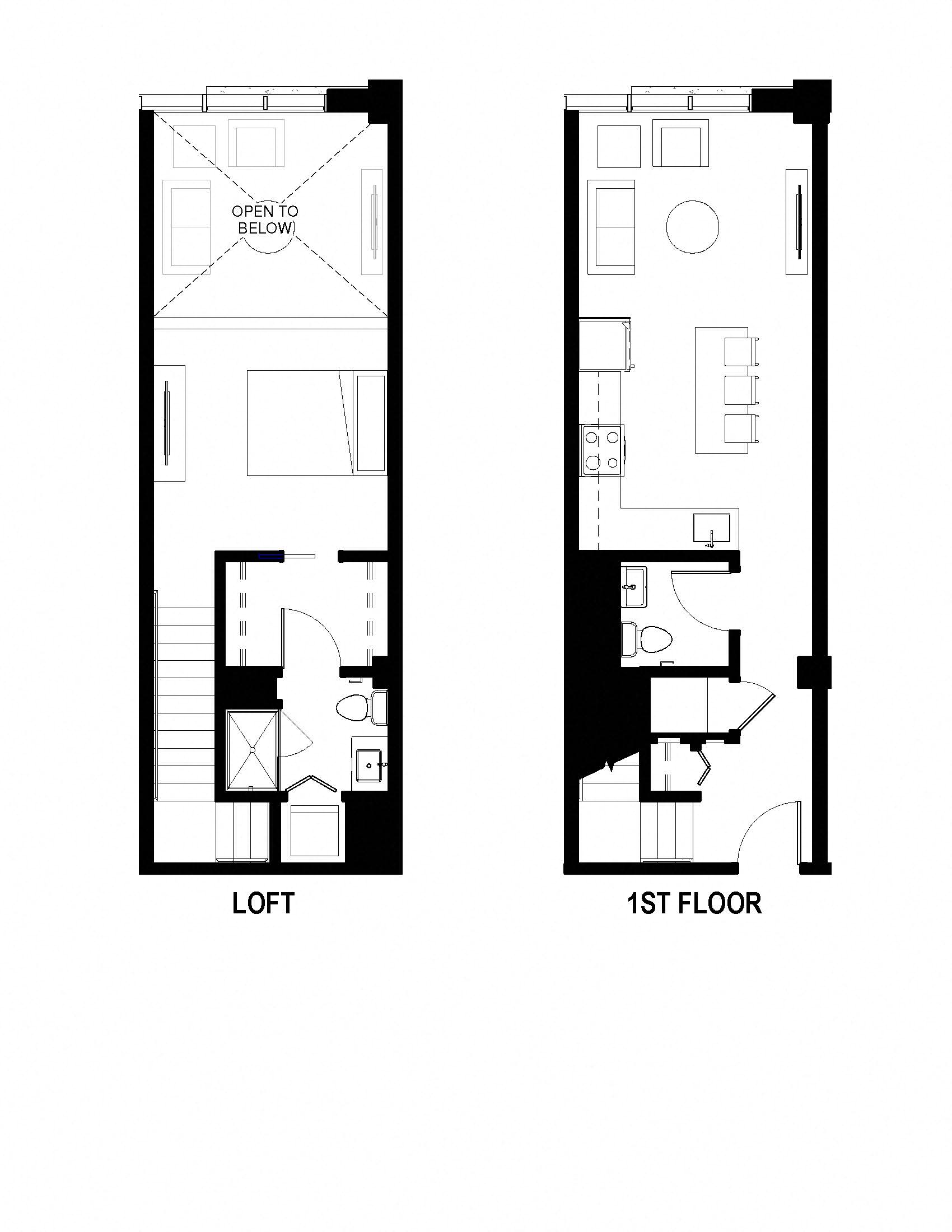 Lofts in Ann Arbor - Loft Unit D Floor Plan One Bedroom at The George, Michigan