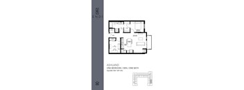 A floor plan for a one bedroom apartment with one bath.