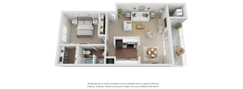 1 Bedroom Floor Plan 830 sq ft 3D.