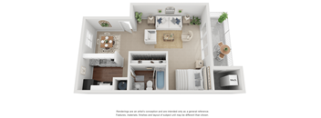 Studio Floor Plan 619 sq ft 3D.