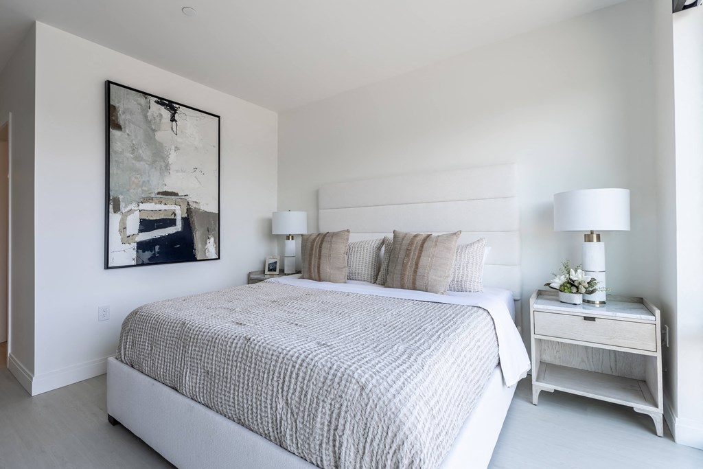 a bedroom with a large bed