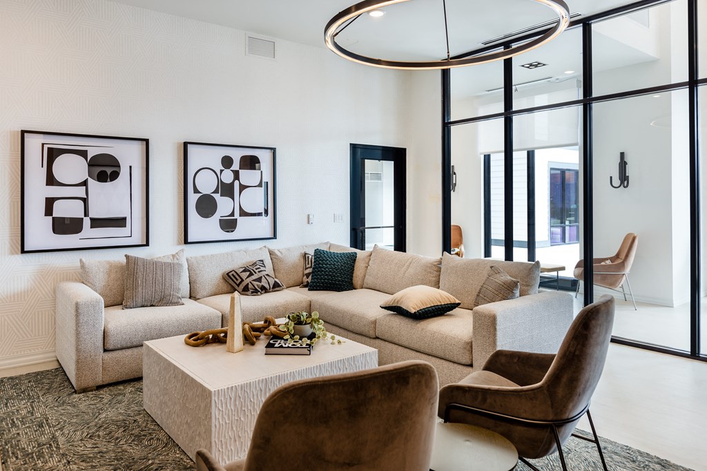 a living room with a couch and a coffee table