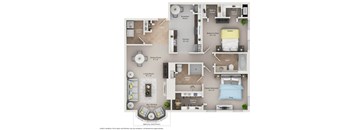 A floor plan of a two-story home with a living room, dining room, kitchen, and multiple bedrooms.