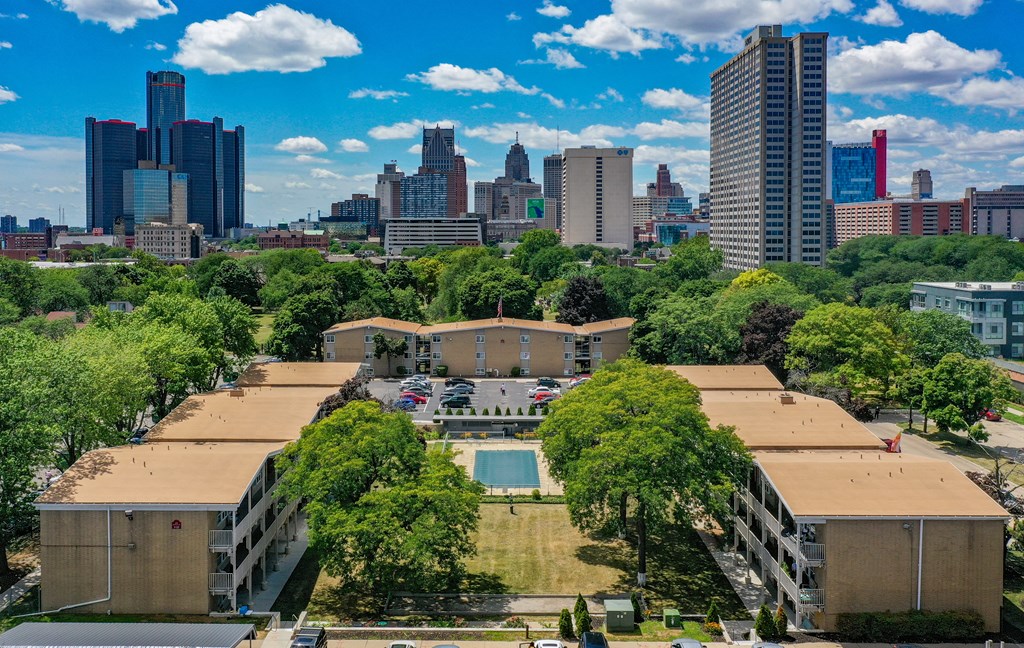 the city with the downtown skyline in the background