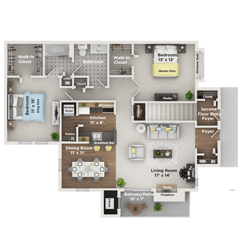 A detailed layout of a house floor plan with labeled rooms and dimensions.