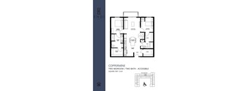 A floor plan of a coppermine accessible apartment with two bedrooms and two bathrooms.