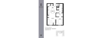 A floor plan for the Eagle River One Bedroom One Bath apartment.