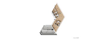 A cutaway diagram of a house showing the layout of the rooms.