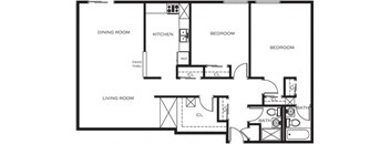 a blueprint of a floor plan with a kitchen and a living room