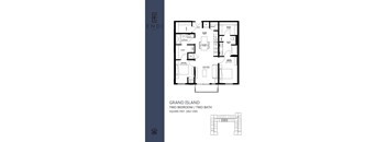 A floor plan of a two bedroom, two bathroom apartment.