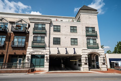 Parking garage entrance at  the Residences of Creekside.